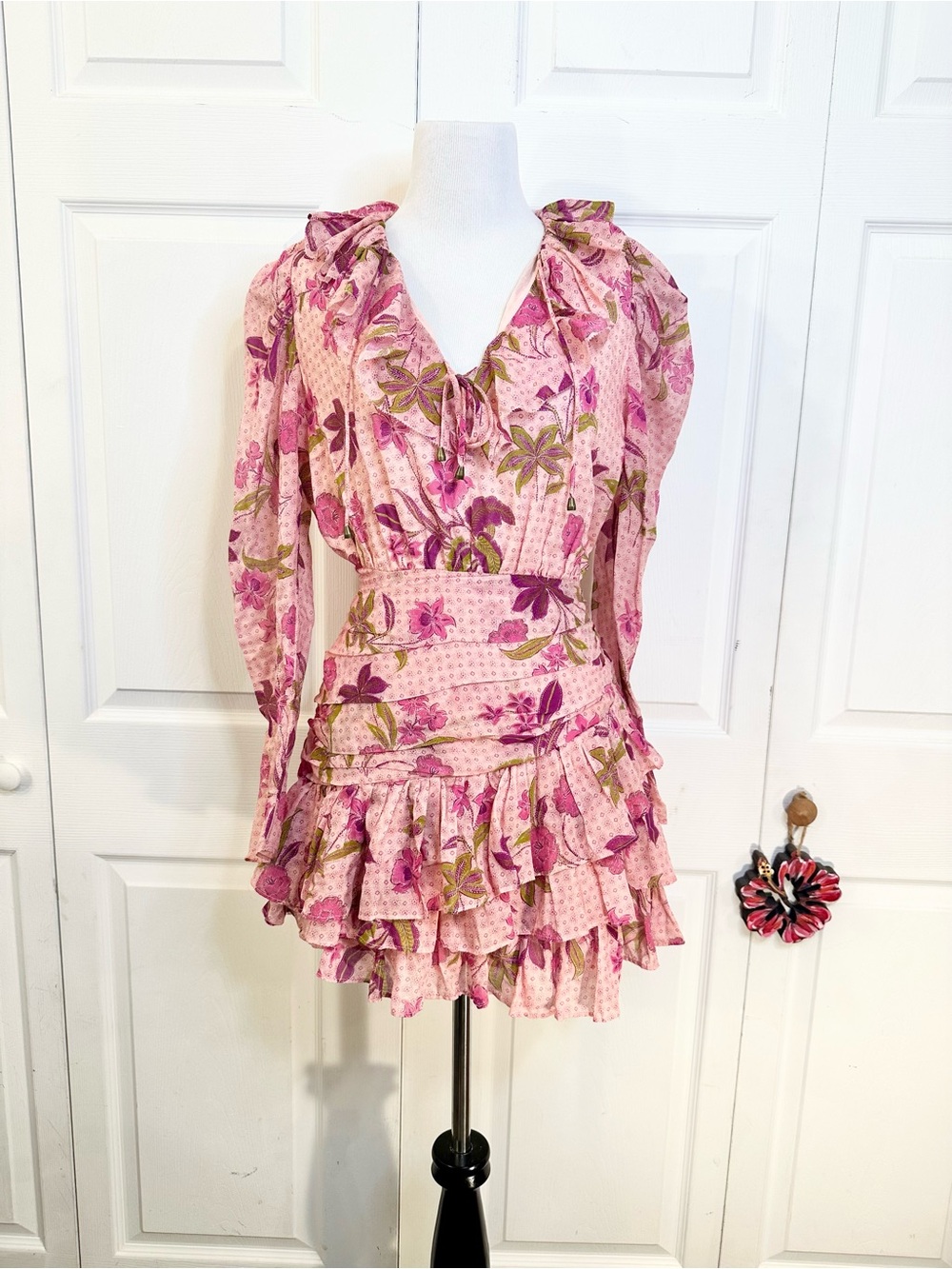 Olivaceous Pink Floral Ruffle Dress
